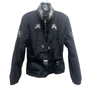 Bogner Ski Jacket Black Embroidered‎ Deer Womens Belted Casual Outerwear sz 10